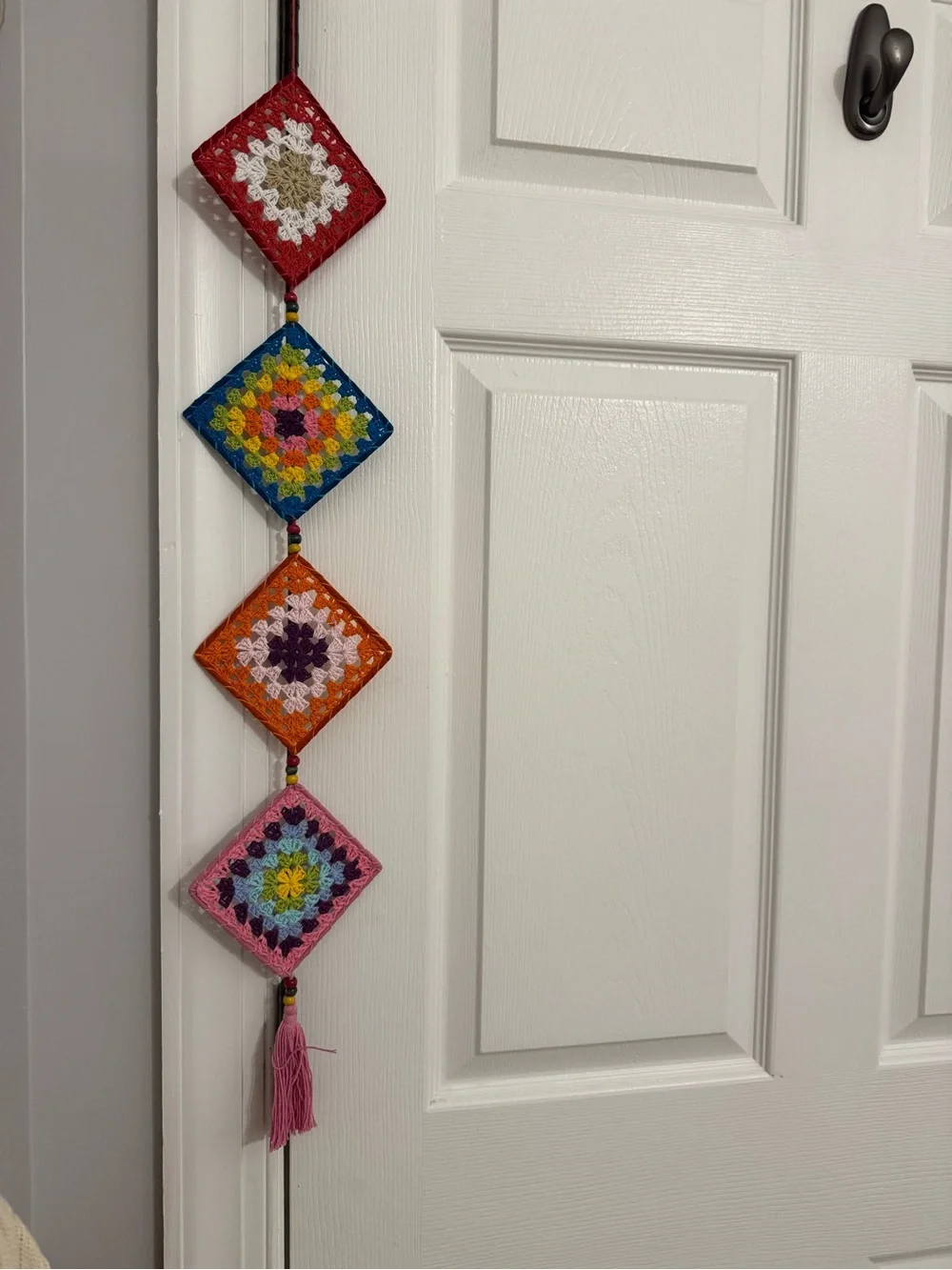 Handmade Multicolor Crochet Diamond Wall Tapestry - Colorful Boho Hanging
